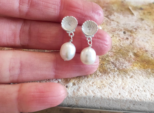 Brincos concha e pérola